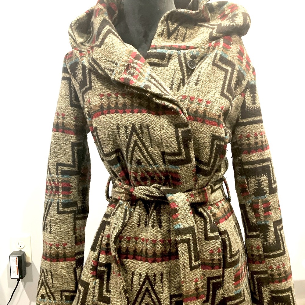 Western Print Hooded/Waist Tie Jacket 🔥